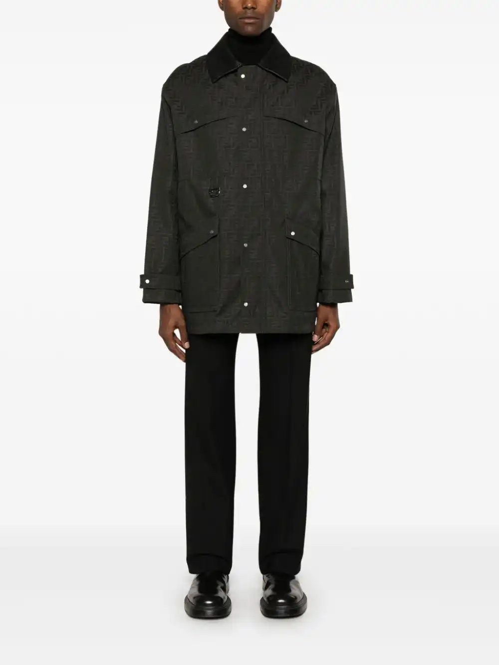 Cheap FENDI FF-jacquard waxed coat