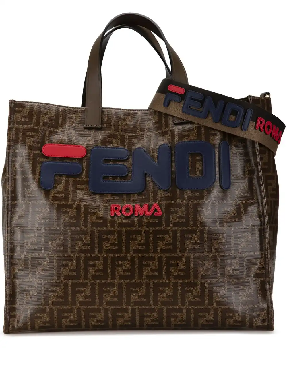 Affordable Fendi 2010-2023 Fila Zucca Coated Canvas Mania Logo Shopper Tote satchel