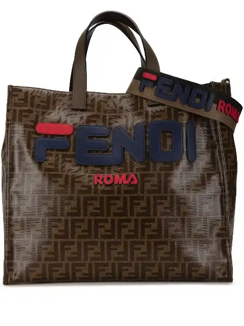 Fendi 2010-2023 Fila Zucca Coated Canvas Mania Logo Shopper Tote satchel