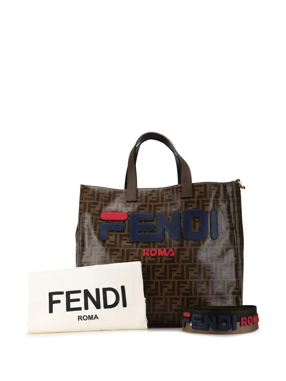 Affordable Fendi 2010-2023 Fila Zucca Coated Canvas Mania Logo Shopper Tote satchel