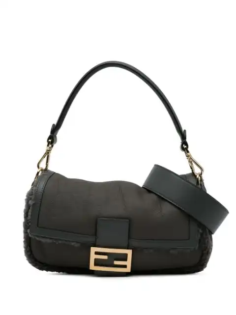 Affordable Fendi 2010-2024 Shearling Trimmed Leather Baguette satchel