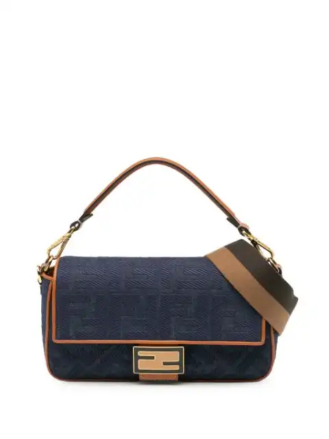 Fendi 2010-2023 Zucca Embroidered Denim Baguette satchel