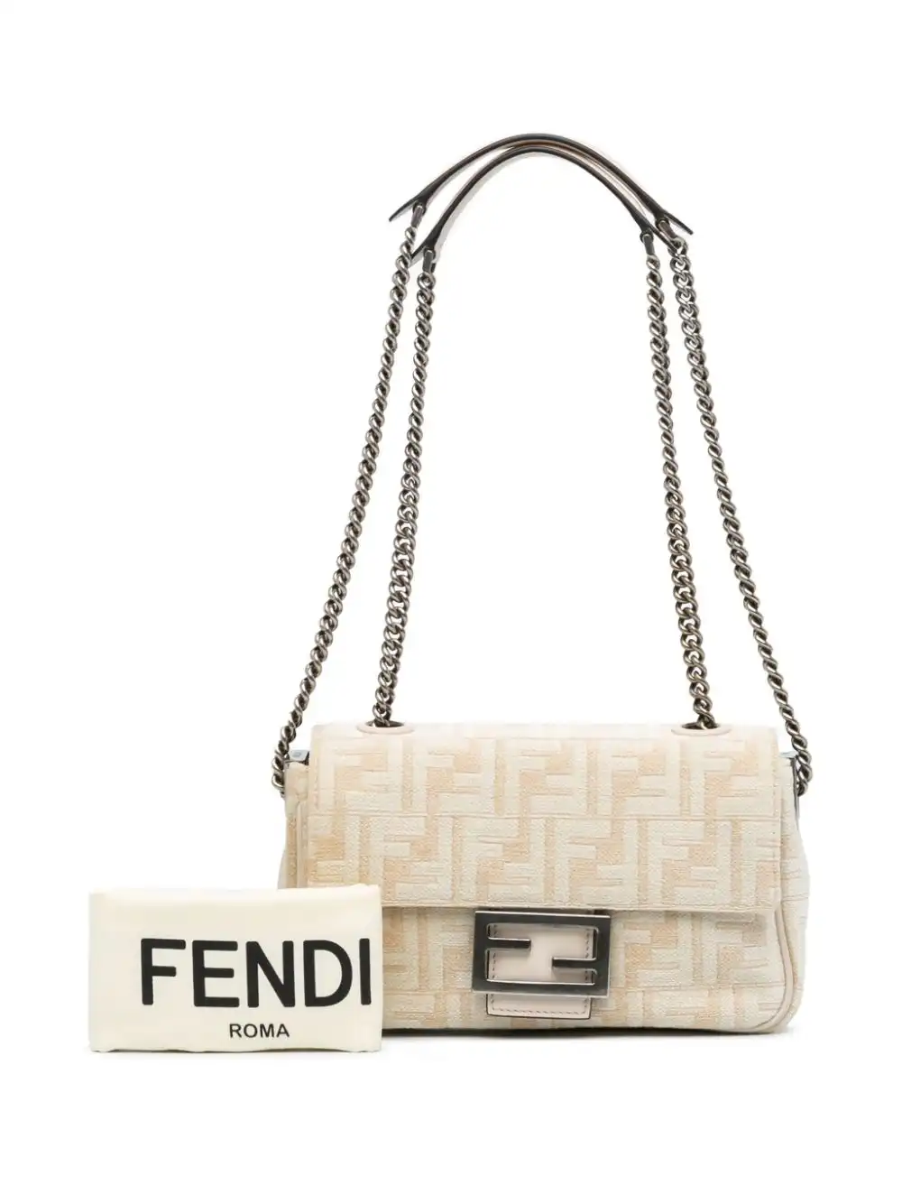 Cheap Fendi 2010-2023 Zucca Canvas Chain Midi baguette shoulder bag