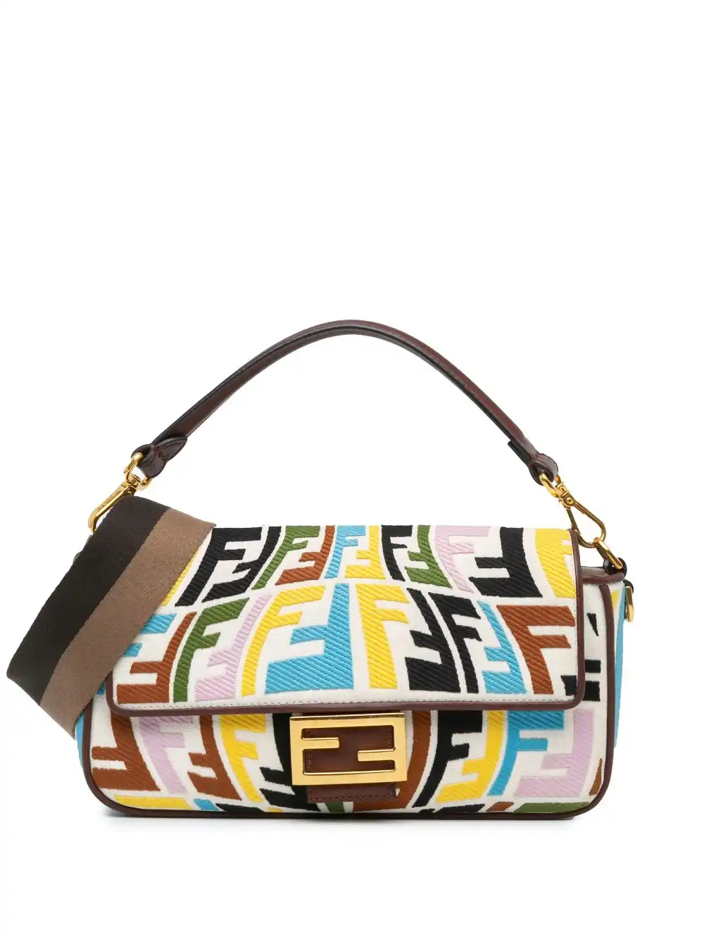 Affordable Fendi 2021 Sara Coleman Vitello King Seta FF Canvas Fish Eye Embroidered Bagbaguette satchel