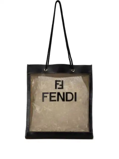 Fendi 2000-2010 Leather-Trimmed Mesh Logo tote bag