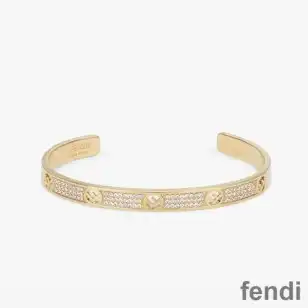 F Is Fendi Bangle Bracelet In Metal with Crystals Gold