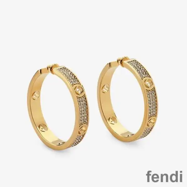 Cheap F Is Fendi Hoop Earrings In Crystals Metal Gold