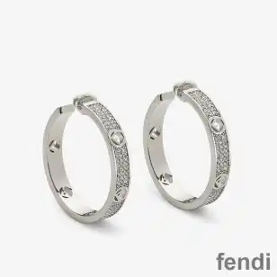 F Is Fendi Hoop Earrings In Crystals Metal Palladium