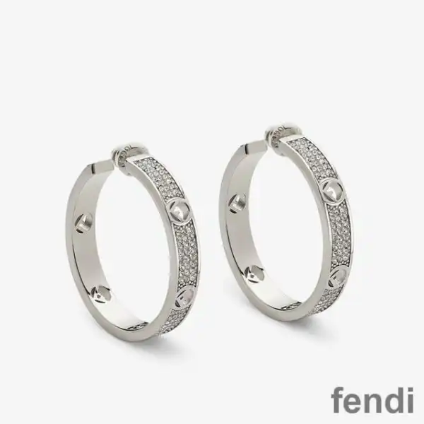 Affordable F Is Fendi Hoop Earrings In Crystals Metal Palladium