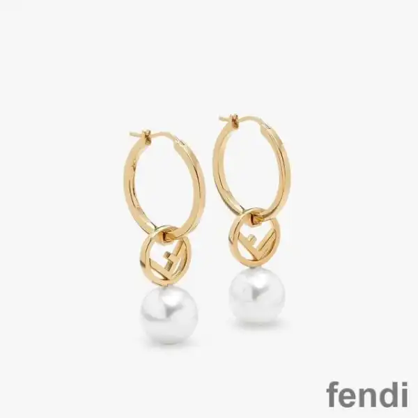 Affordable F Is Fendi Hoop Earrings In Metal with Pearls Gold