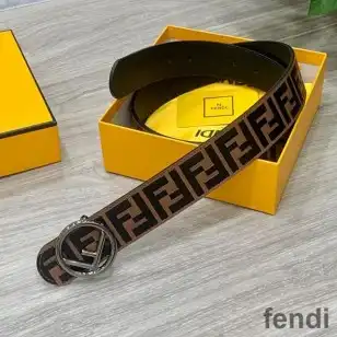 F is Fendi Buckle Reversible Belt In FF Motif Nappa Leather and Calfskin Brown Black