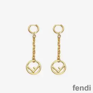 F is Fendi Chain Pendant Earrings In Metal Gold