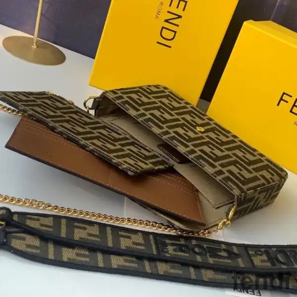 Affordable F is Fendi Chain Pouch In FF Motif Fabric Brown