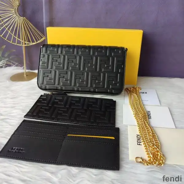 Cheap F is Fendi Chain Pouch In FF Motif Nappa Leather Black