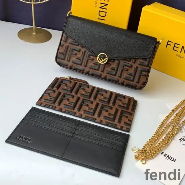 Affordable F is Fendi Chain Pouch In FF Motif Nappa Leather Brown Black