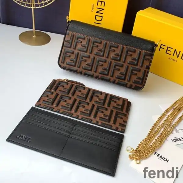 Affordable F is Fendi Chain Pouch In FF Motif Nappa Leather Brown Black