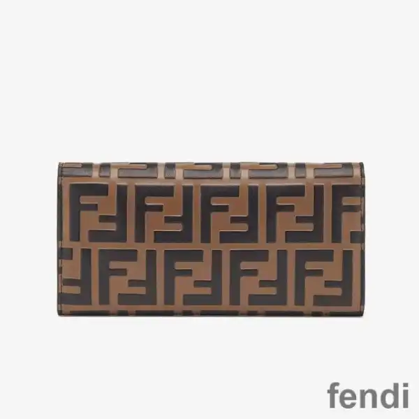 Cheap F is Fendi Chain Wallet In FF Motif Calf Leather Brown