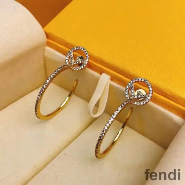 Cheap F is Fendi Circular Earrings In Crystals Metal Gold