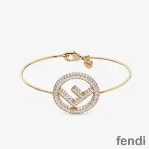 F is Fendi Clip Bracelet In Crystal Metal Gold