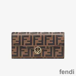 F is Fendi Continental Wallet In FF Motif Calf Leather Brown