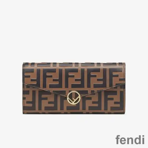 Affordable F is Fendi Continental Wallet In FF Motif Calf Leather Brown