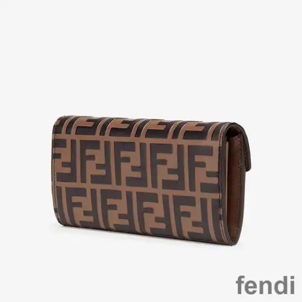 Affordable F is Fendi Continental Wallet In FF Motif Calf Leather Brown