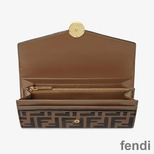 Affordable F is Fendi Continental Wallet In FF Motif Calf Leather Brown