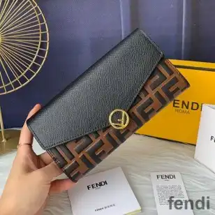 F is Fendi Continental Wallet In FF Motif Calf Leather Brown Black