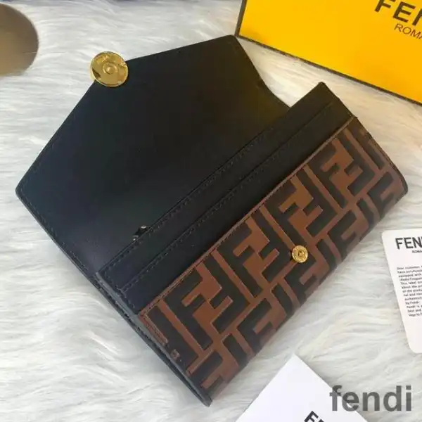 Cheap F is Fendi Continental Wallet In FF Motif Calf Leather Brown Black