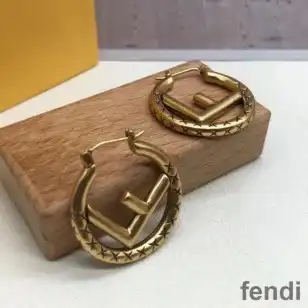 F is Fendi Hoop Earrings In Graphic Engraving Metal Gold