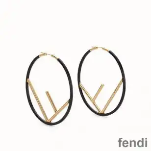 F is Fendi Large Hoop Earrings In Enameled Metal Black