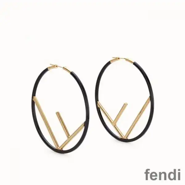 Cheap F is Fendi Large Hoop Earrings In Enameled Metal Black