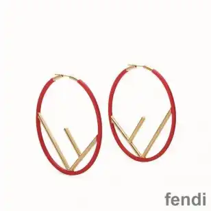 F is Fendi Large Hoop Earrings In Enameled Metal Red