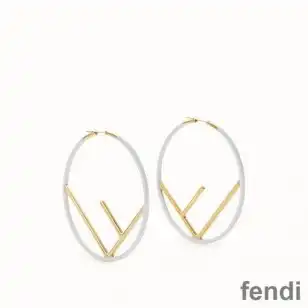 F is Fendi Large Hoop Earrings In Enameled Metal White