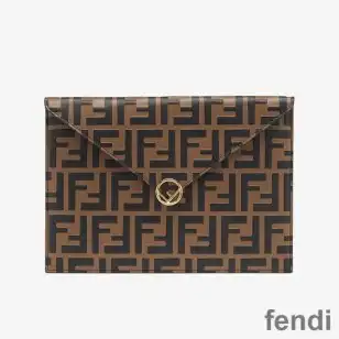 F is Fendi Large Slim Pouch In FF Motif Calf Leather Brown