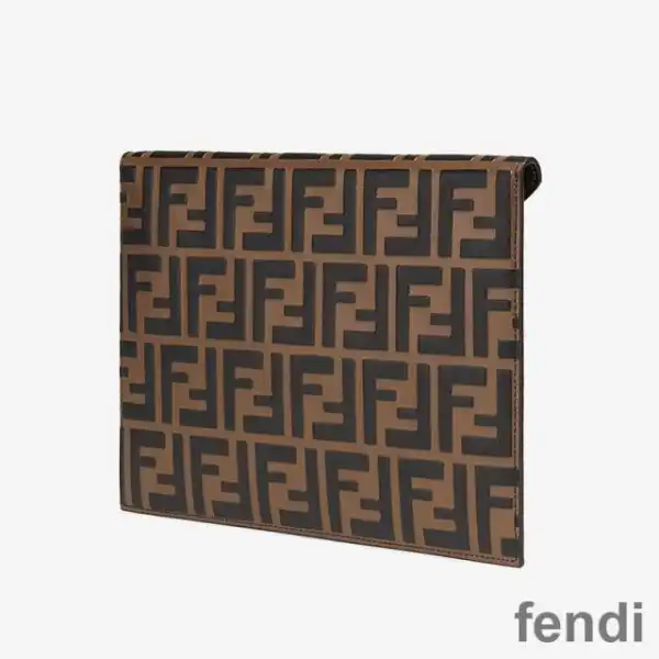 Cheap F is Fendi Large Slim Pouch In FF Motif Calf Leather Brown