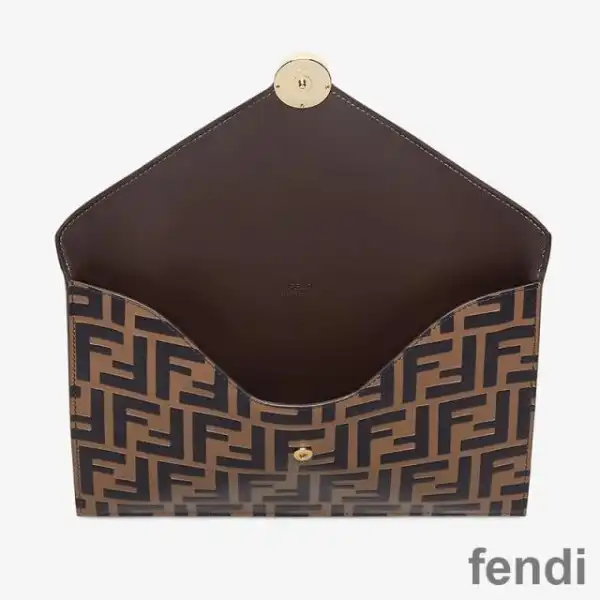 Cheap F is Fendi Large Slim Pouch In FF Motif Calf Leather Brown