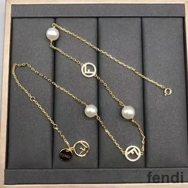 Cheap F is Fendi Pearls Chain Necklace In Metal Gold