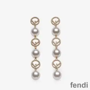 Affordable F is Fendi Pearls Long Drop Earrings In Metal Gold