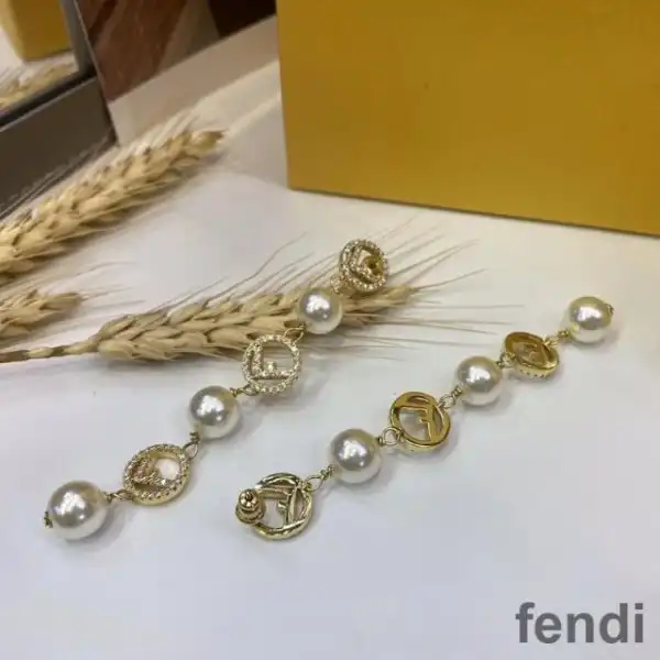 Affordable F is Fendi Pearls Long Drop Earrings In Metal Gold