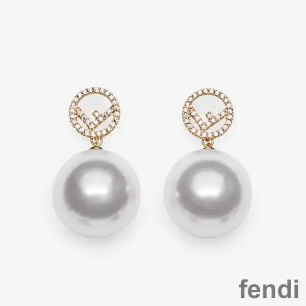 Cheap F is Fendi Pearls Pendant Earrings In Crystal Metal Gold