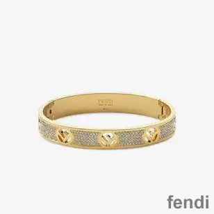 F is Fendi Ragid Bracelet In Metal with Crystals Gold