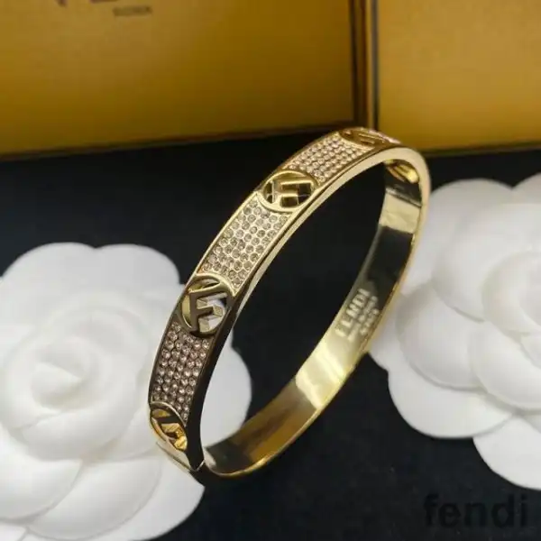 Affordable F is Fendi Ragid Bracelet In Metal with Crystals Gold