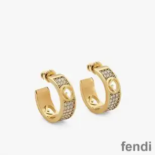 F is Fendi Small Hoop Earrings In Crystals Metal Gold