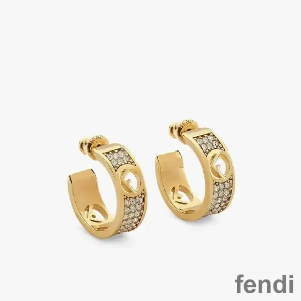 Affordable F is Fendi Small Hoop Earrings In Crystals Metal Gold