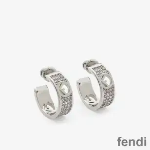 F is Fendi Small Hoop Earrings In Crystals Metal Palladium