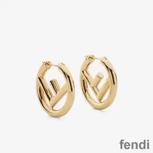 F is Fendi Small Hoop Earrings In Metal Gold