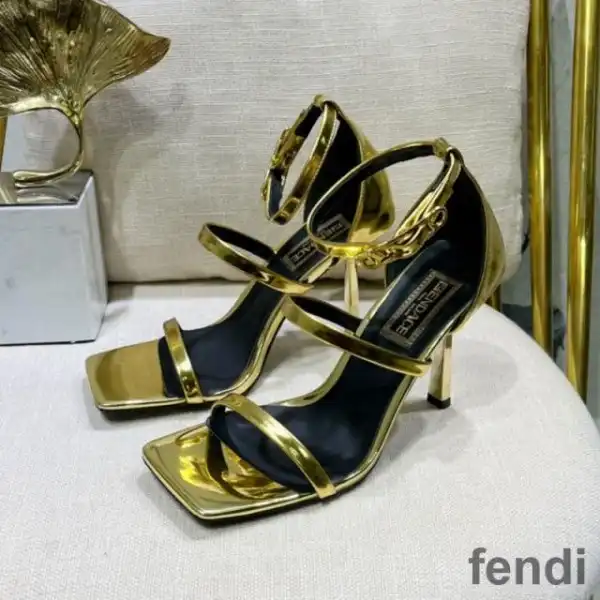 Cheap Fendi 110 Sandals with Fendace Embellished Women Patent Leather Gold