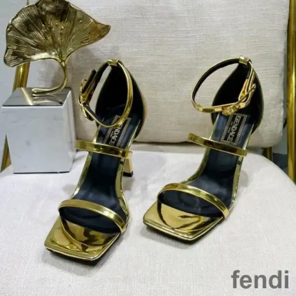 Cheap Fendi 110 Sandals with Fendace Embellished Women Patent Leather Gold