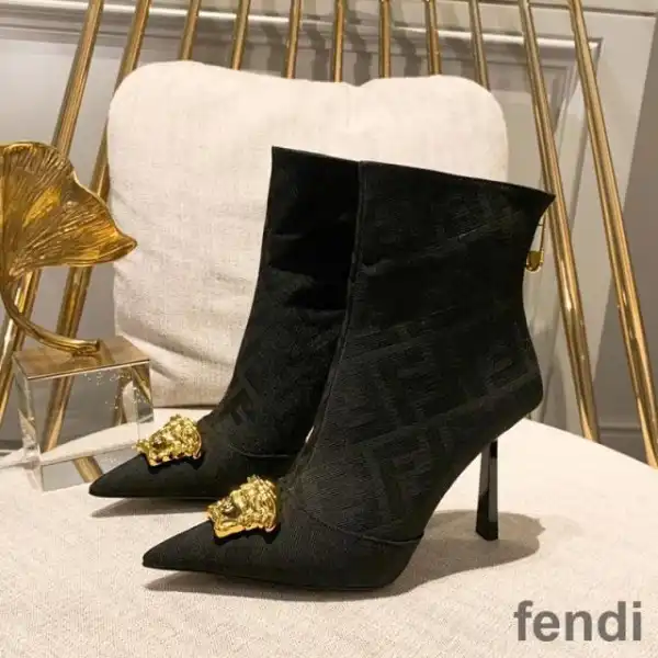 Cheap Fendi Ankle Boots Women Fendace FF Fabric Black